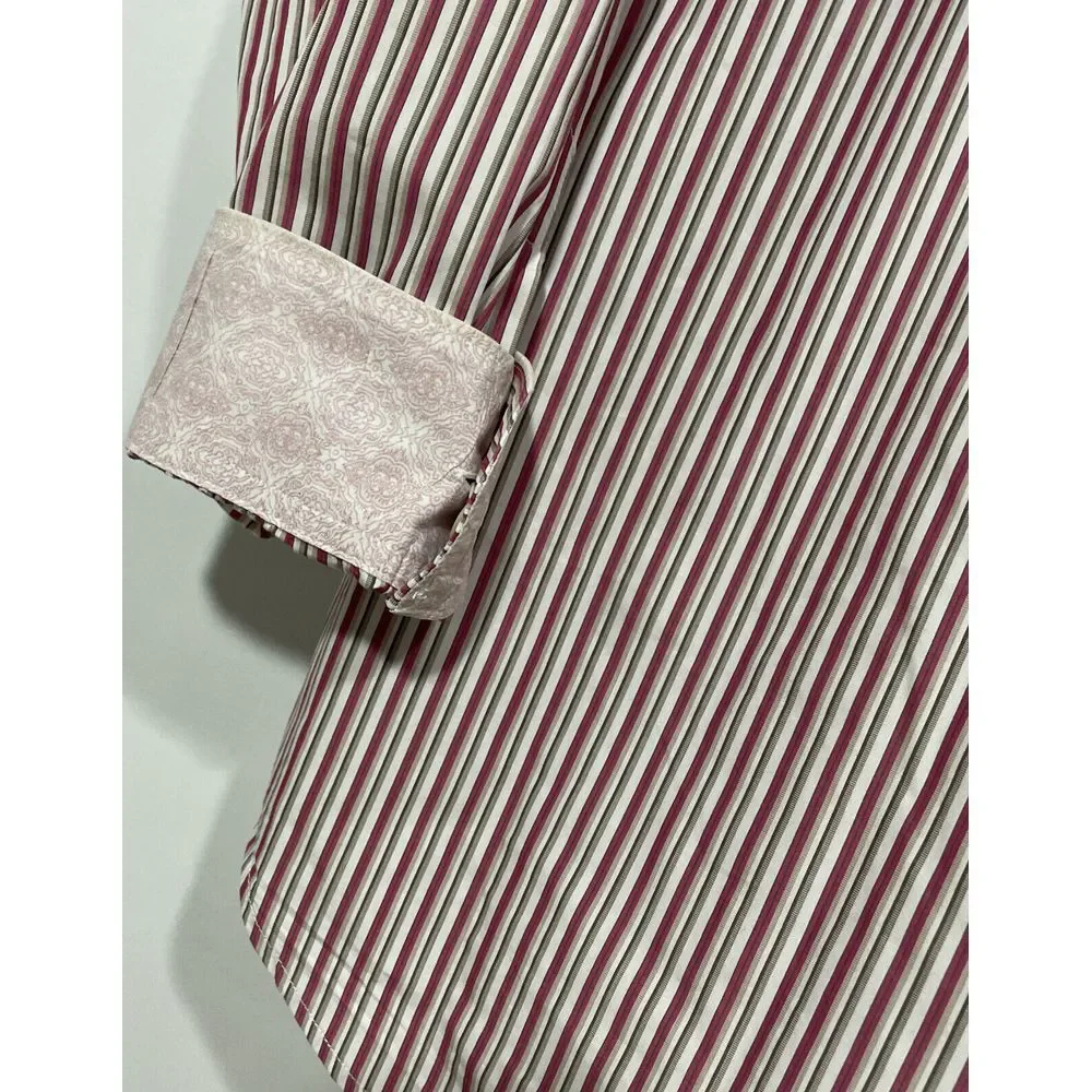 Banana Republic Shirt Mens Large Button Up Flip Cuffs Slim Fit Red White Stripes